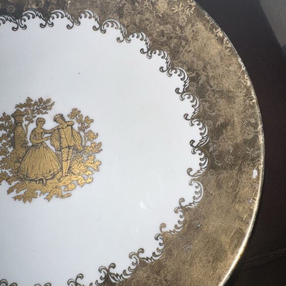 Furstenberg Germany Teardrop Shaped Plate Courtship Gold Rim Rare - Picture 4 of 8